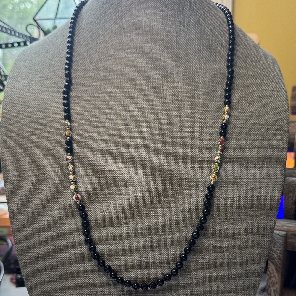 Vintage Cloisonné & Onyx Necklace